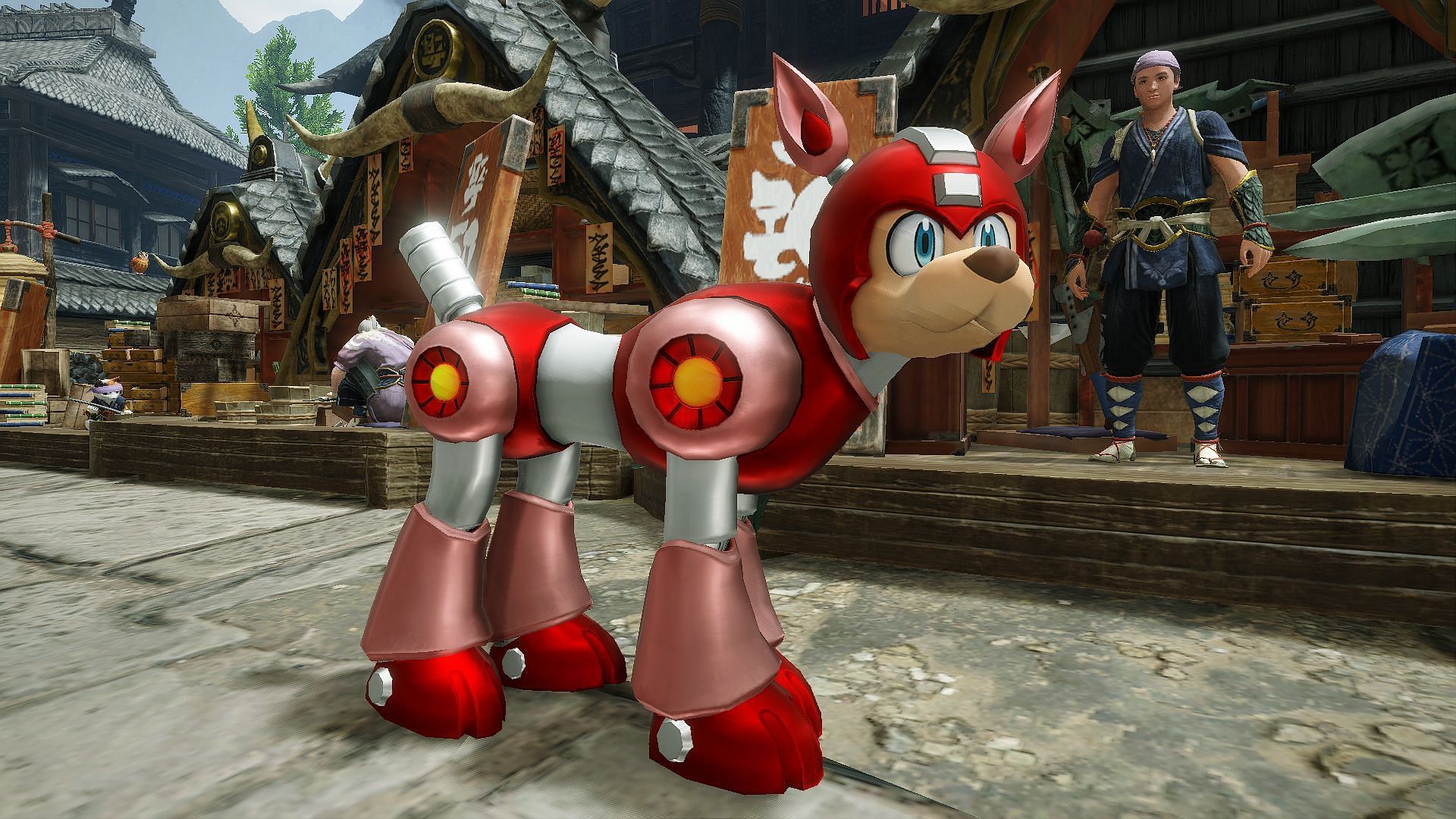 Megaman&#039;s best friend, Rush can join players in Monster Hunter: Rise PC. (Image via Capcom)