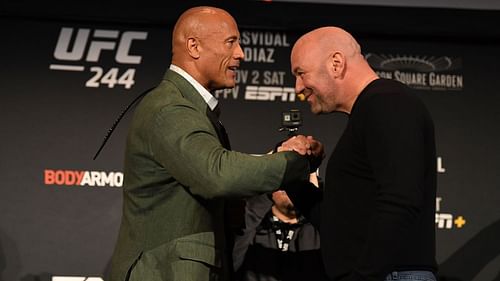 Dwayne Johnson (L) and Dana White (R) prior to UFC 244