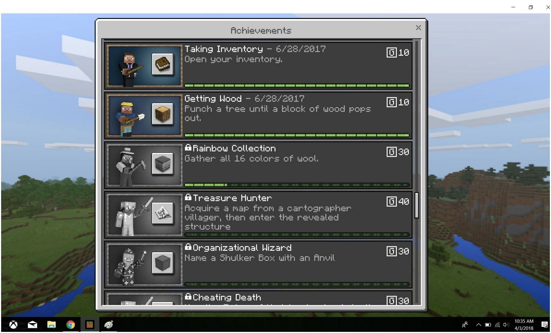 Achievements help the player track their progress (Image via Minecraft)