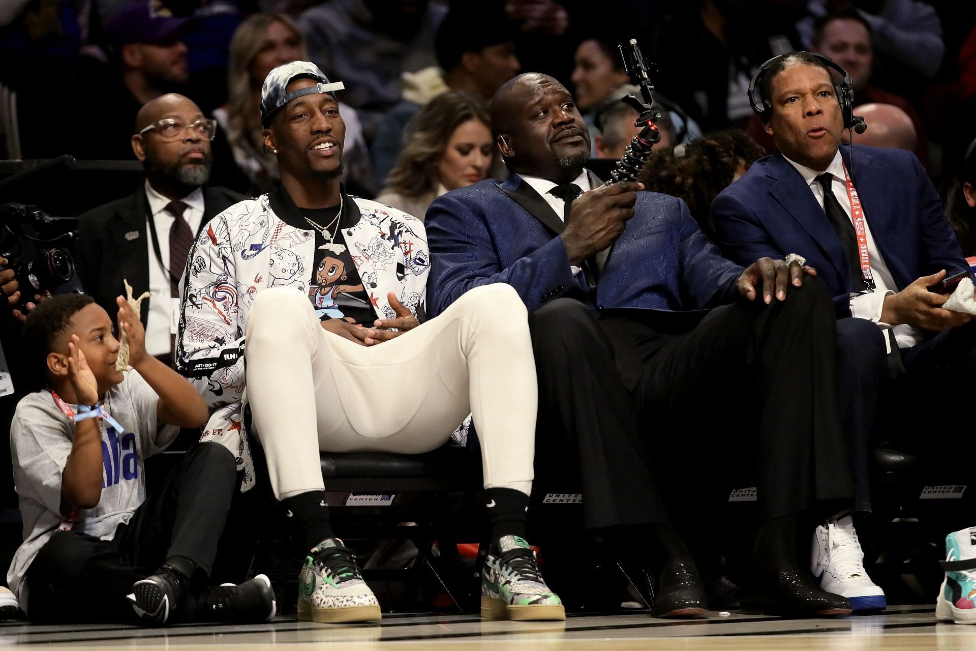 Shaq sitting next to Miami Heat star Bam Adebayo