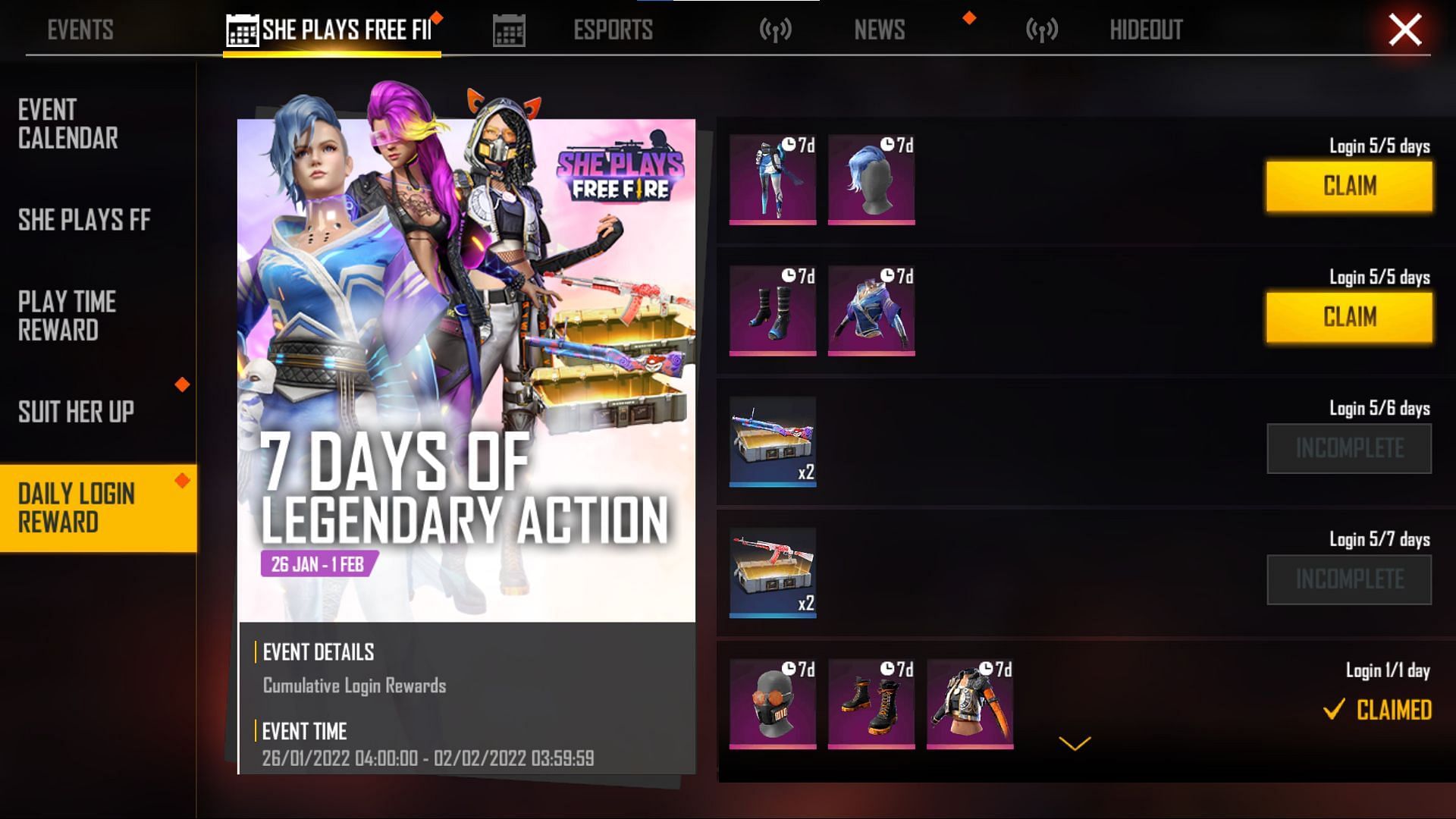 The bundle can be claimed through this event (Image via Garena)