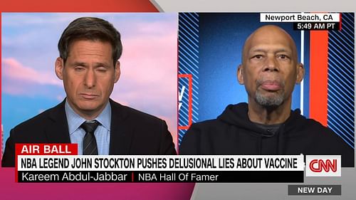 Kareem Abdul-Jabbar calls out John Stockton for spreading unscientific statements on the Covid-19 vaccines. [Photo: CNN]