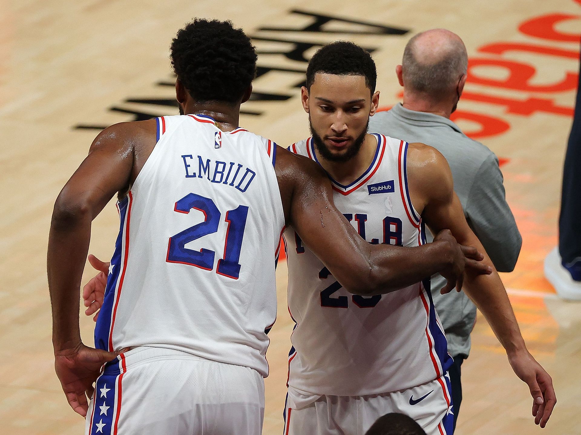 Joel Embiid and Ben Simmons of the Philadelphia 76ers