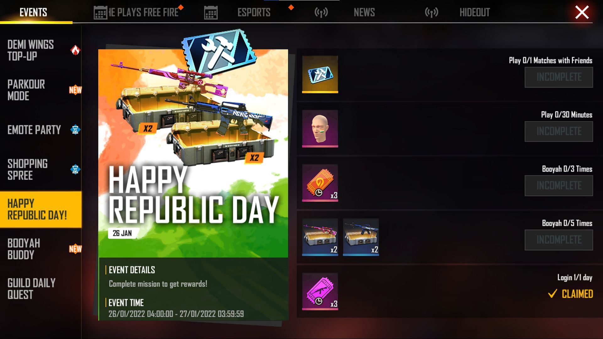 The event is available only for today (Image via Garena)