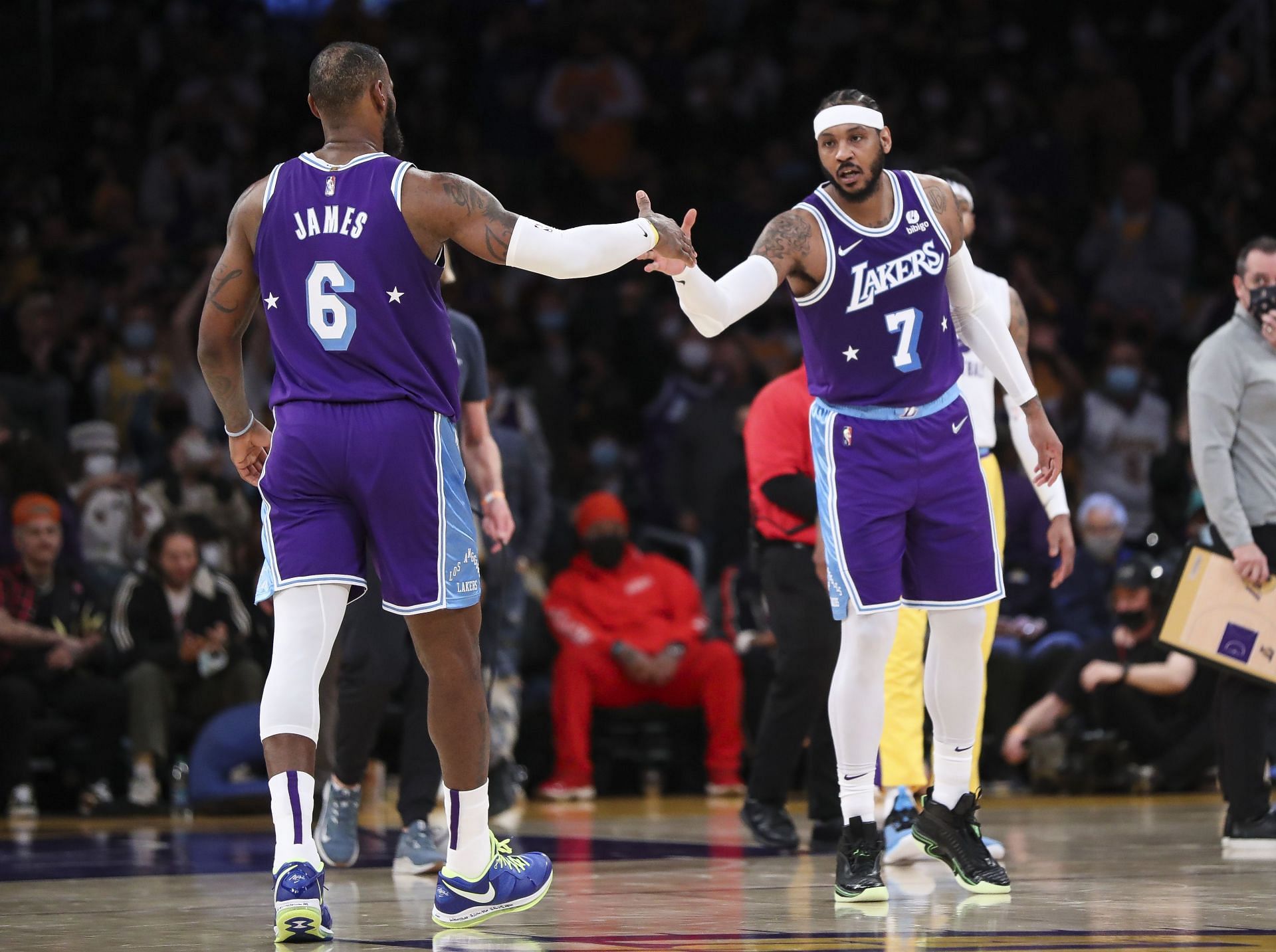 LeBron James and Carmelo Anthony of the LA Lakers