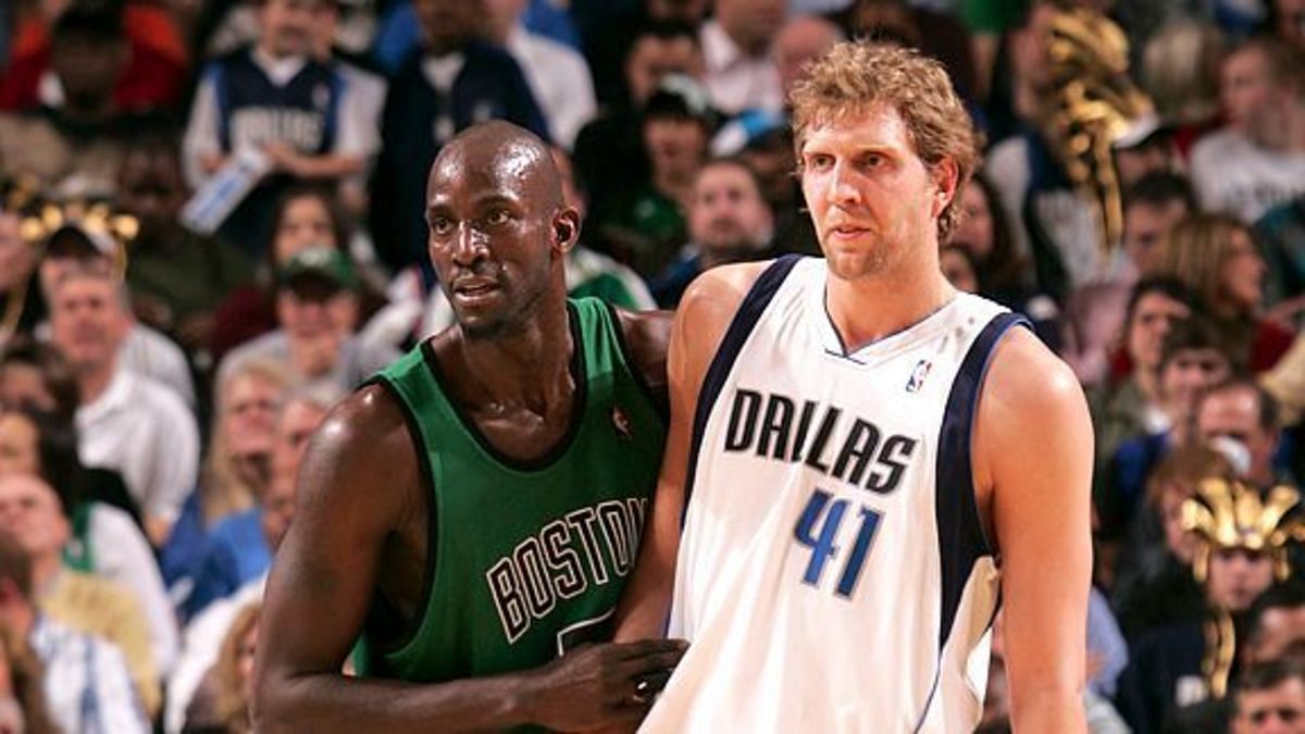 Dirk Nowitzki of the Dallas Mavericks against Kevin Garnett [Source: SI]