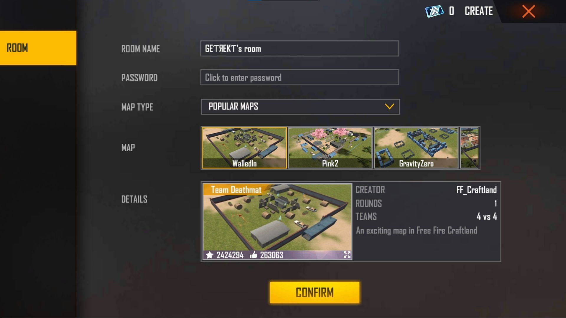 Players can choose the required options and press &#039;Confirm&#039; (Image via Garena)