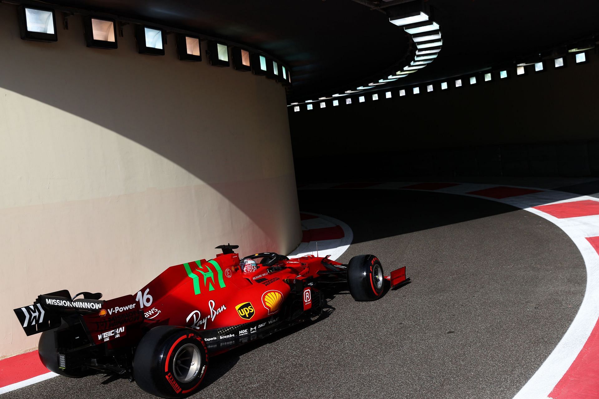 Leclerc during the 2021 Abu Dhabi GP in his Scuderia Ferrari SF21 (Photo by Clive Rose/Getty Images)