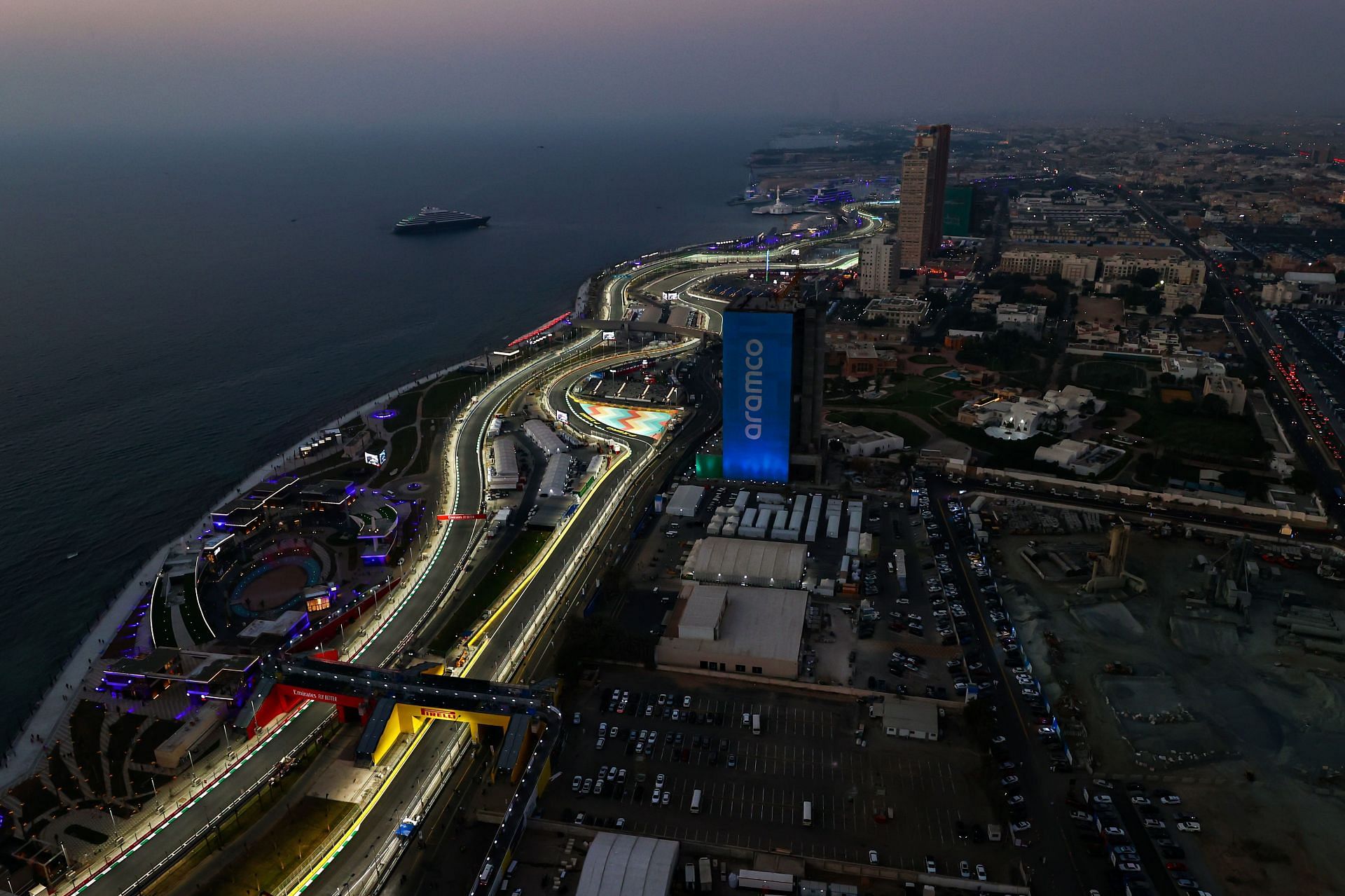 A general view of the Jeddah Corniche circuit during its inaugural F1 race (Photo by Mark Thompson/Getty Images)