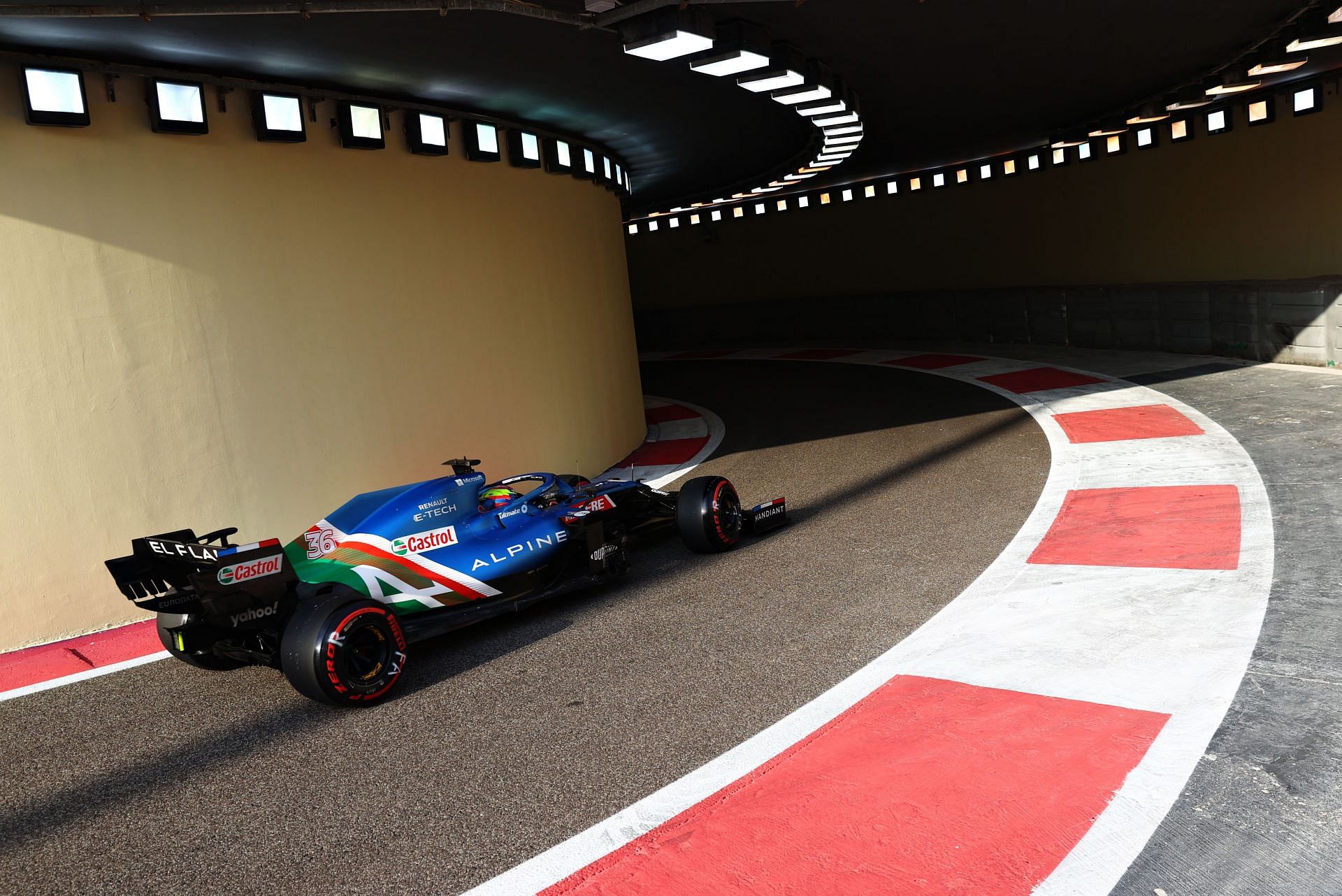 The Alpine A521 at the Yas Marina Circuit during post-season testing (Photo by Clive Rose/Getty Images)