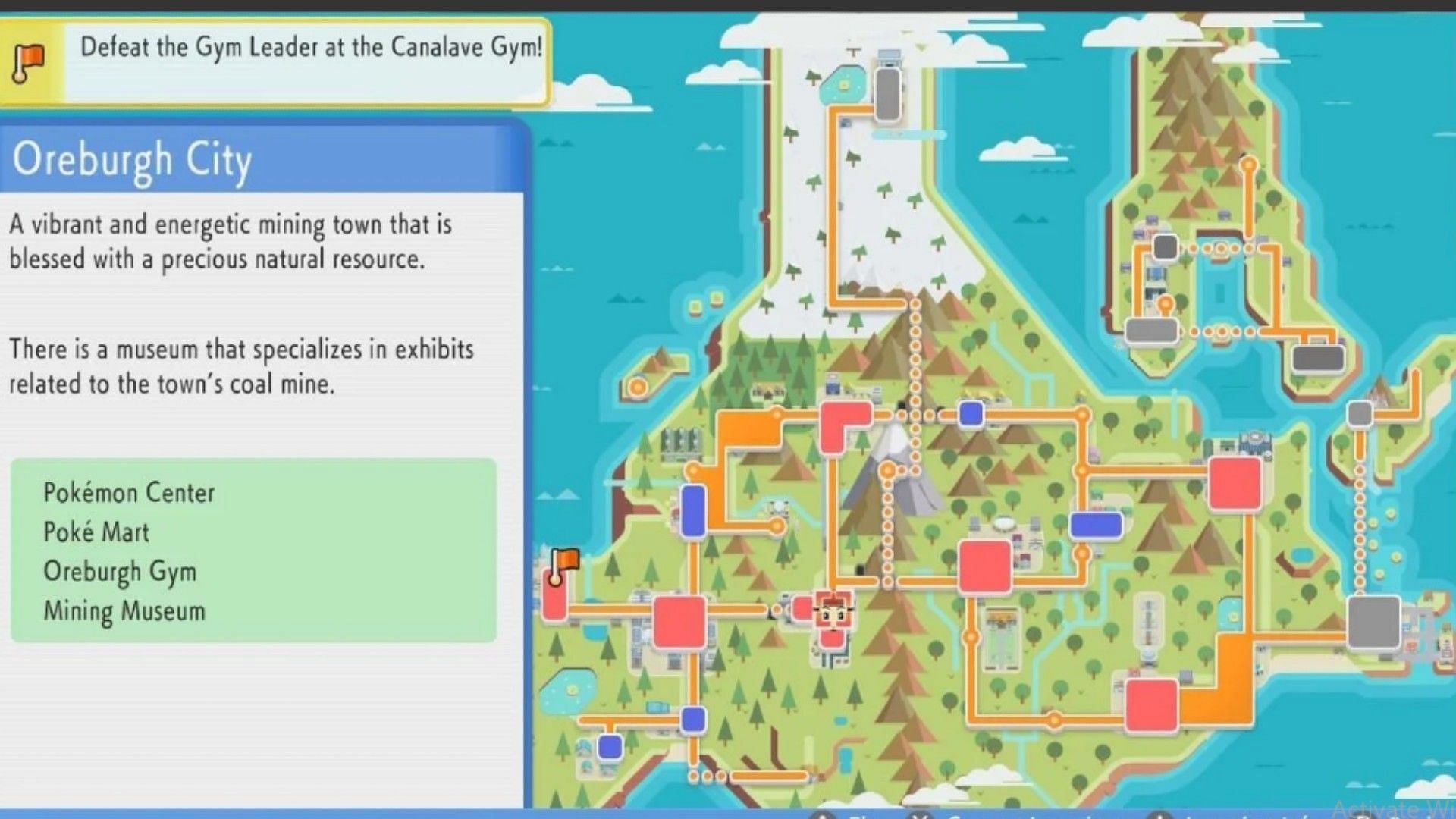 Look for the Oreburgh Cave on the map (Image via Nintendo)