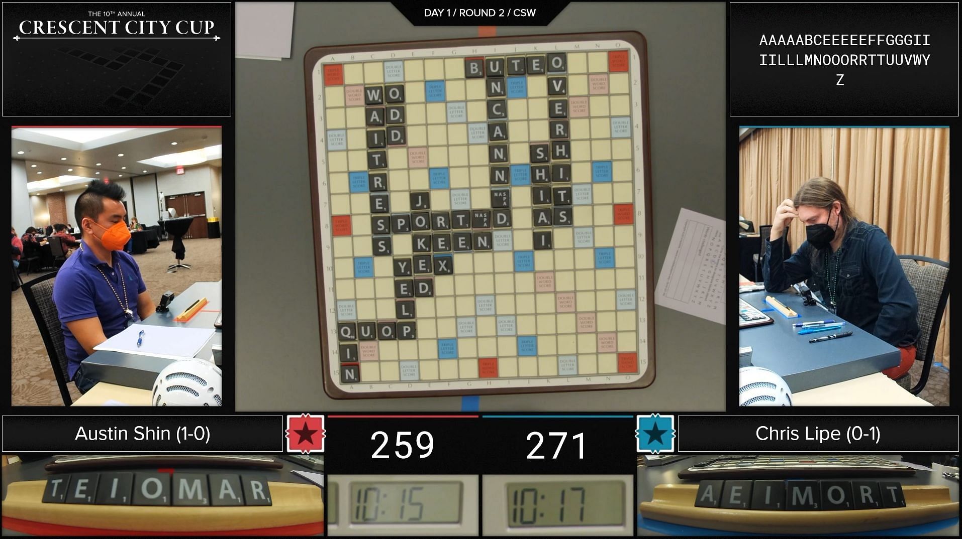 Two Scrabble players have the exact same starting letters (Image via Twitch)