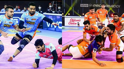 Bengal Warriors (L) and Puneri Paltan recorded victories earlier tonight in Pro Kabaddi 2022 (Image: PKL/Instagram)