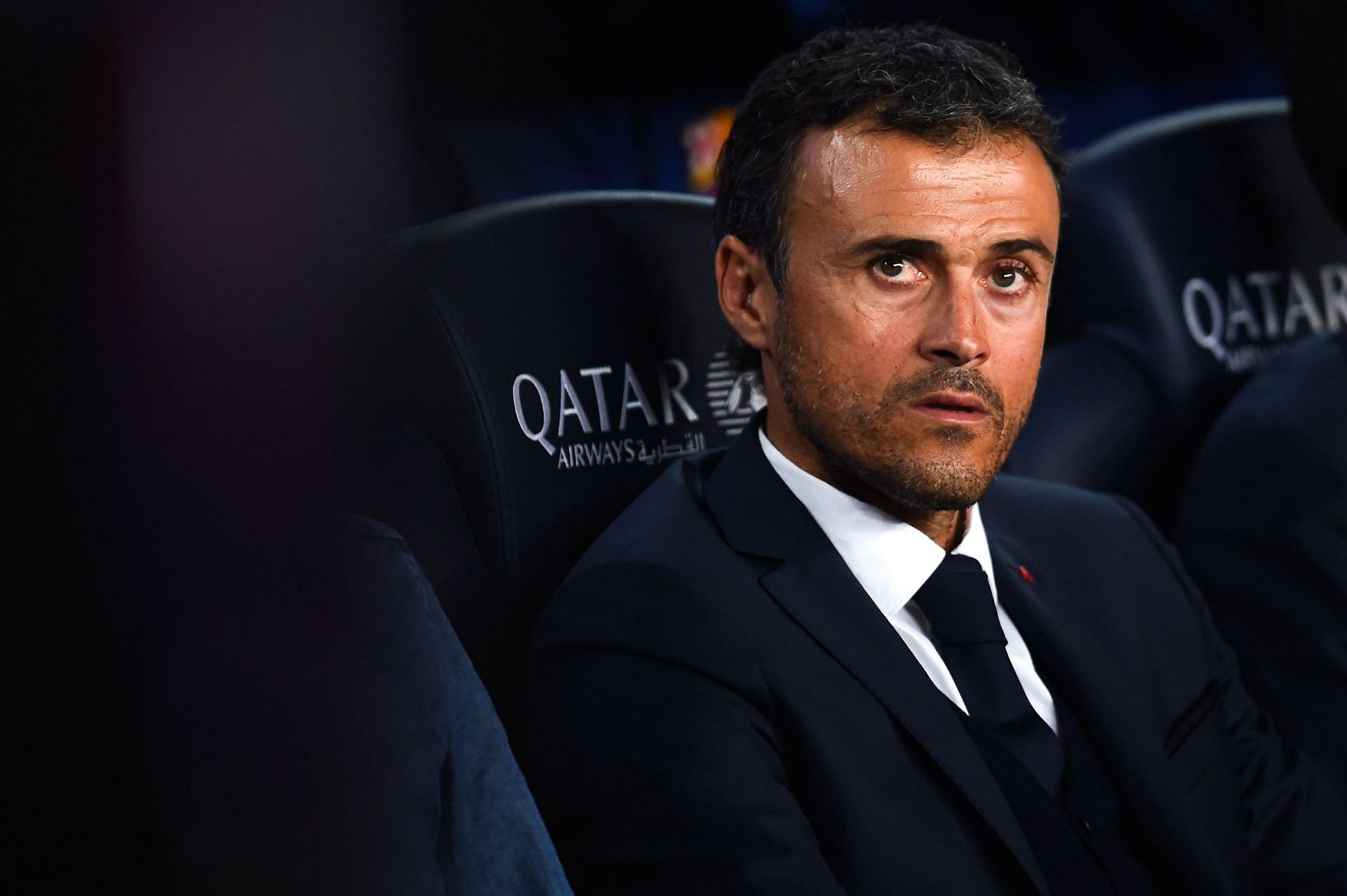 Luis Enrique looks on in the Camp Nou dugout.