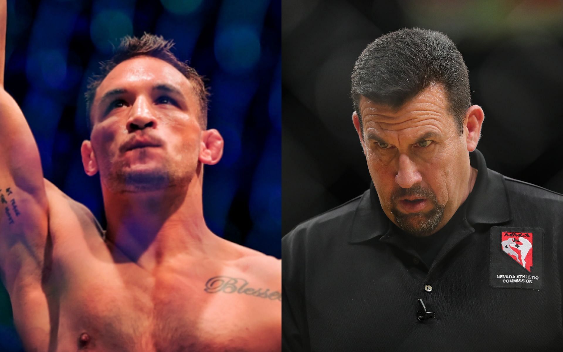 Former Bellator lightweight champion Michael Chandler (left) and legendary referee &#039;Big&#039; John McCarthy (right)