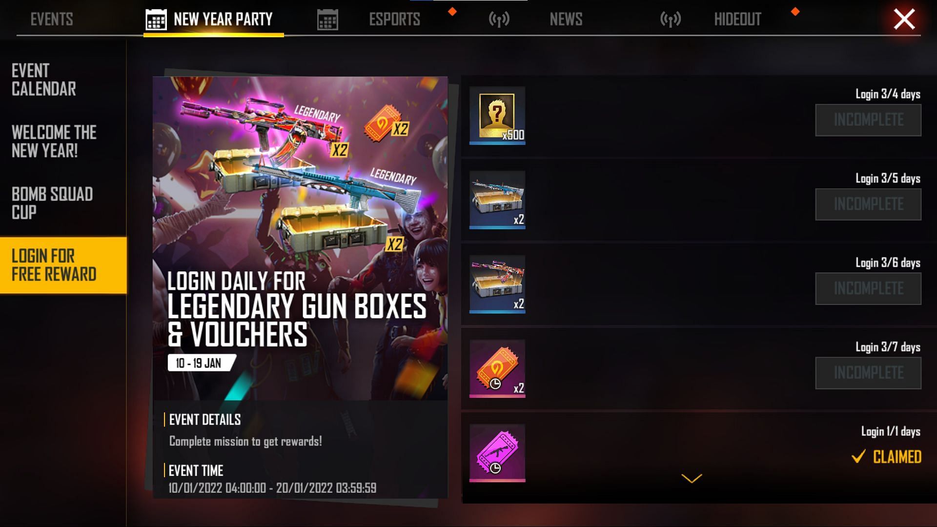 Users can complete objectives in events to get free rewards (Image via Free Fire)