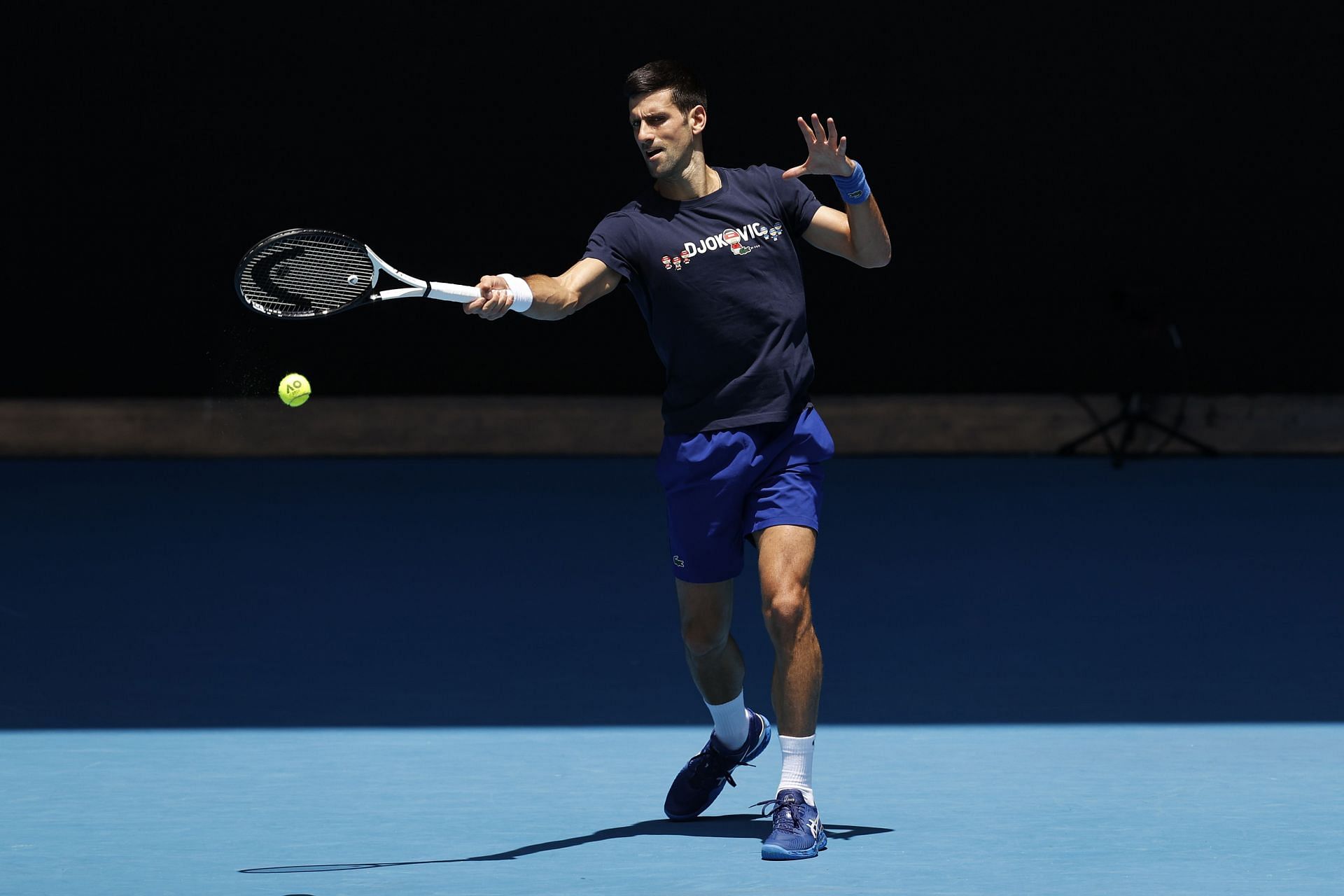 Djokovic practicing ahead of the 2022 Australian Open