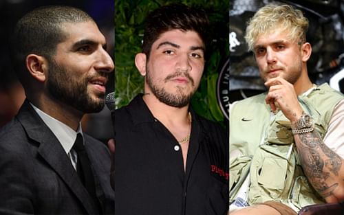 Ariel Helwani (left); Dillon Danis (center); Jake Paul (right)