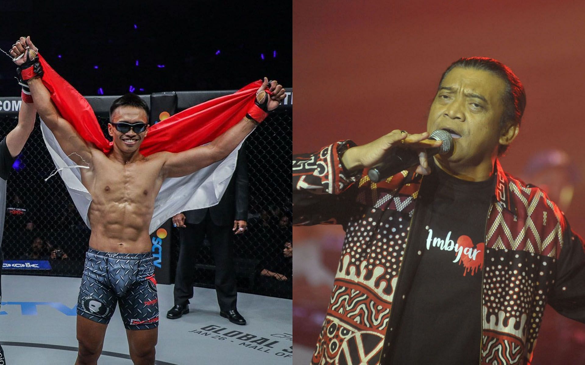 Sunoto (Left) shares his love for the late Dangdut singer Didi Kempot (Right). | [Photos: ONE Championship/The Jakarta Post]