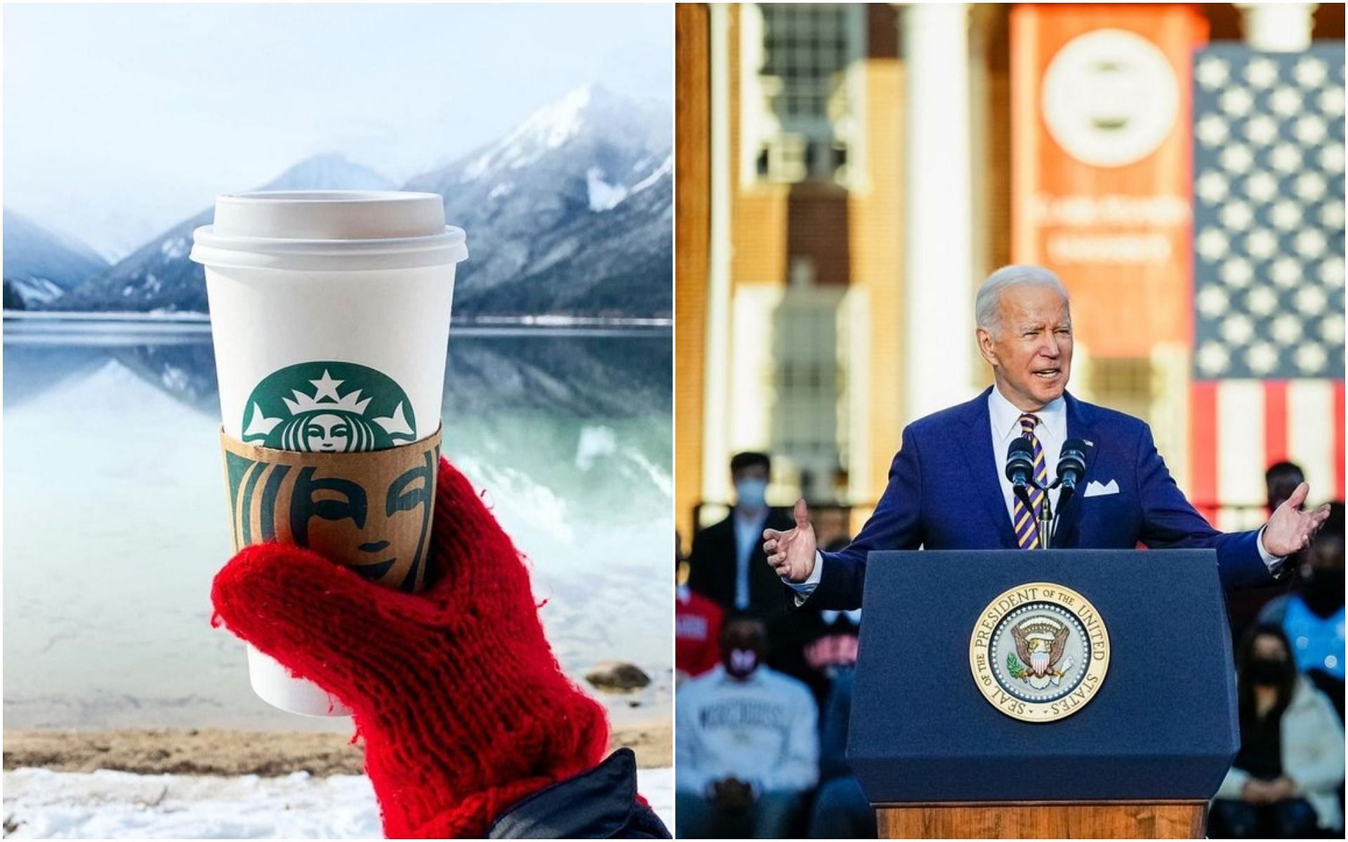 Starbucks receive backlash after scraping the Biden administration&#039;s vaccine mandate (Image via livinlikelanny and whitehouse/ Instagram)