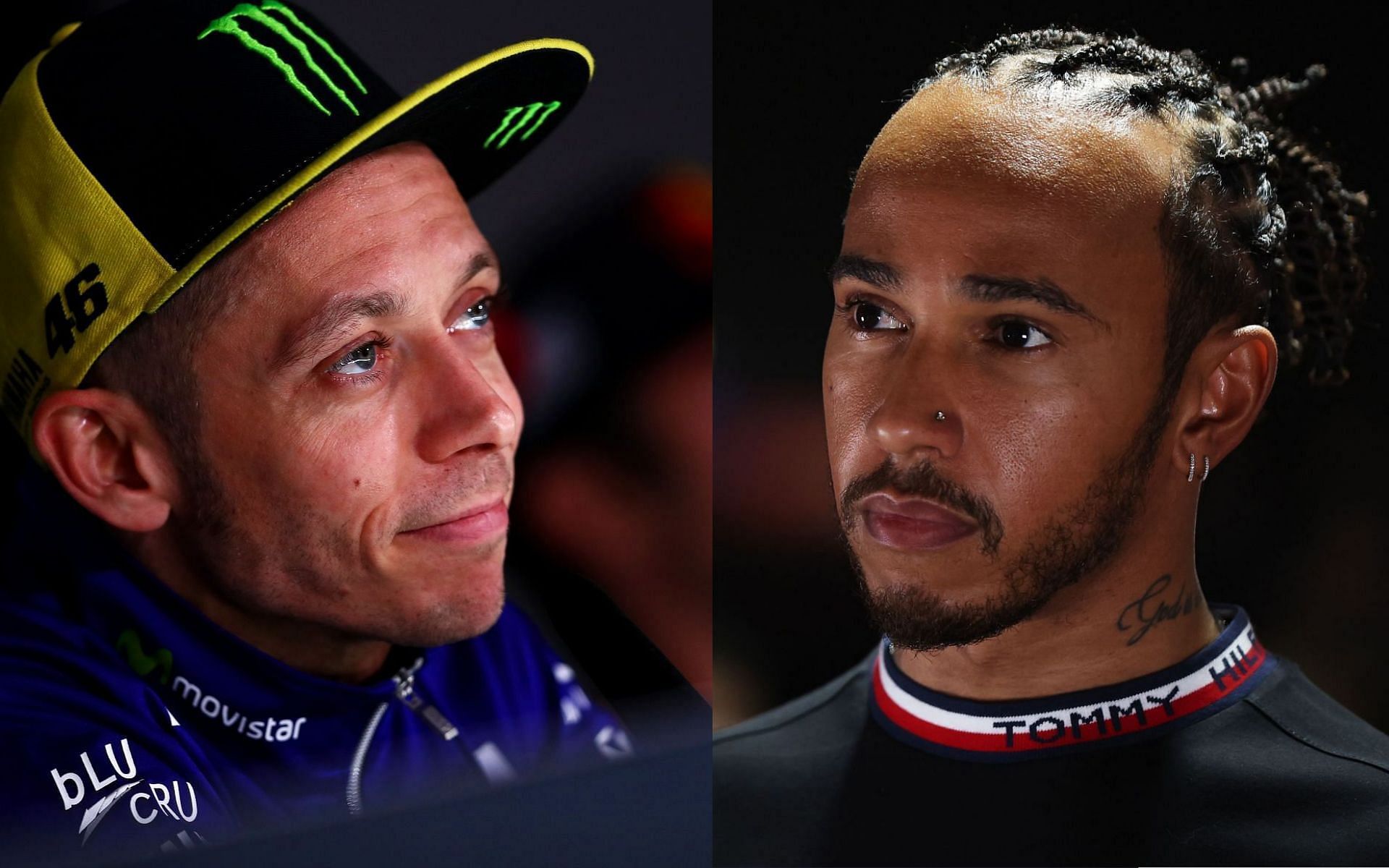 Valentino Rossi (left) and Lewis Hamilton (right) each have seven world championship titles in MotoGP (premier class) and Formula 1 respectively