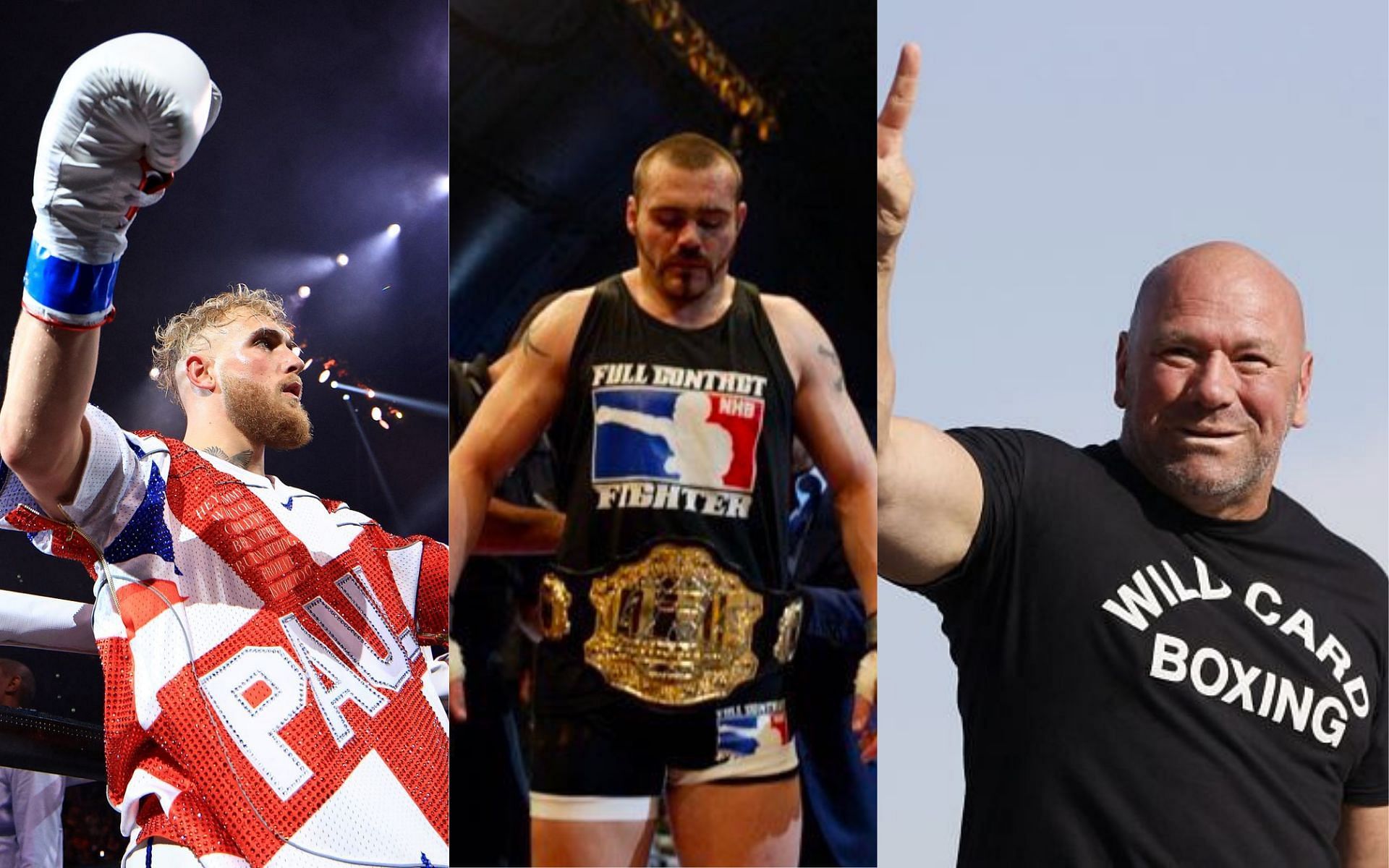 Jake Paul (left), Tim Sylvia (center), Dana White (right) [Credits: @MMAHistoryToday via Twitter]