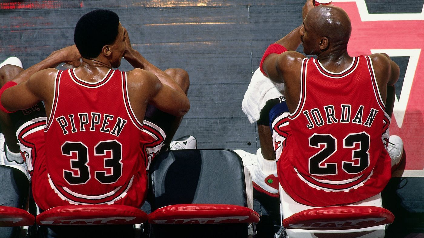 Chicago Bulls teammates Michael Jordan and Scottie Pippen