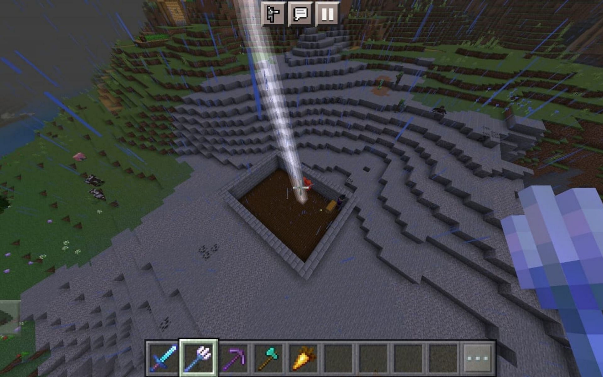 Lightening striking an entity (Image via Minecraft)