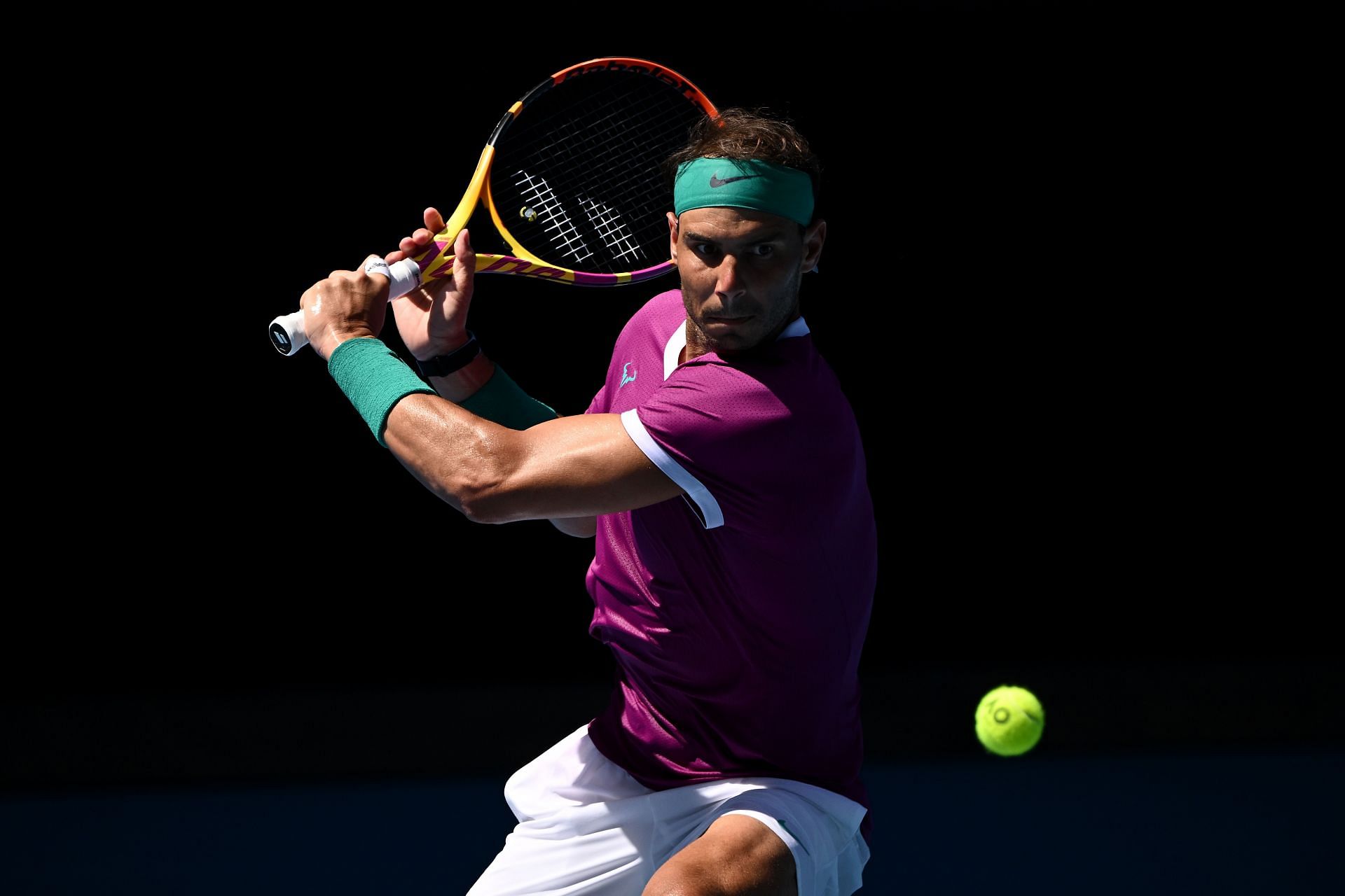 The Spaniard attempts a backhand in his match against Mannarino