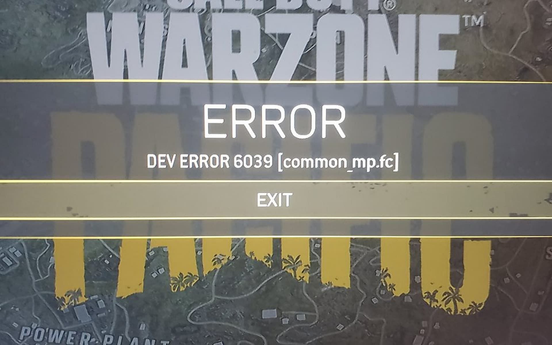 A look at the Warzone Pacific error 6039 (Image via Activision)