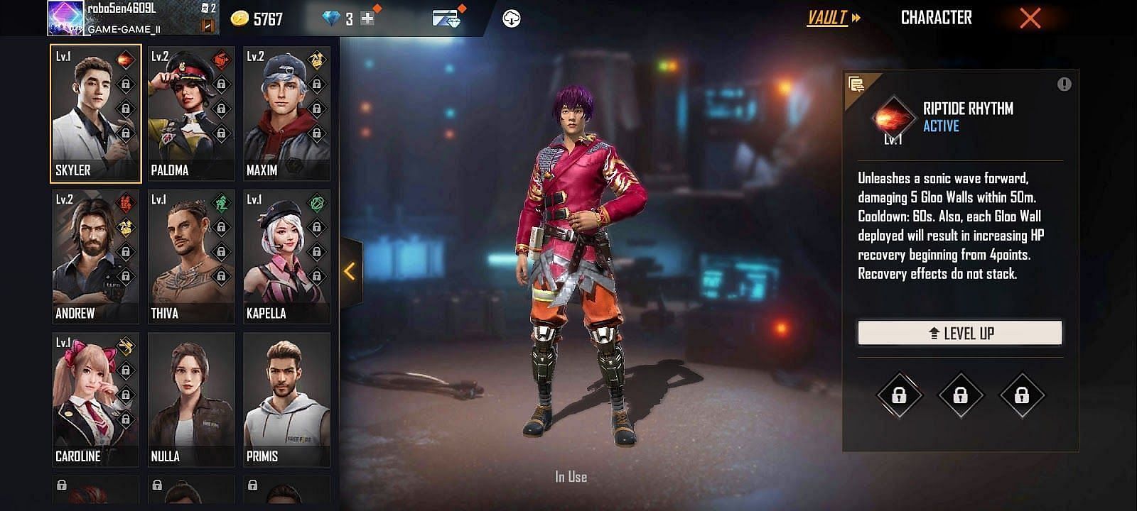 Skyler is a pretty balanced character (Image via Garena Free Fire)