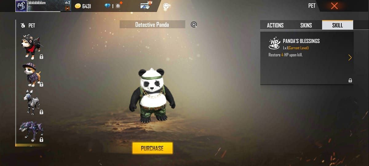 Free Fire MAX में Detective Panda पेट (Image via Garena)