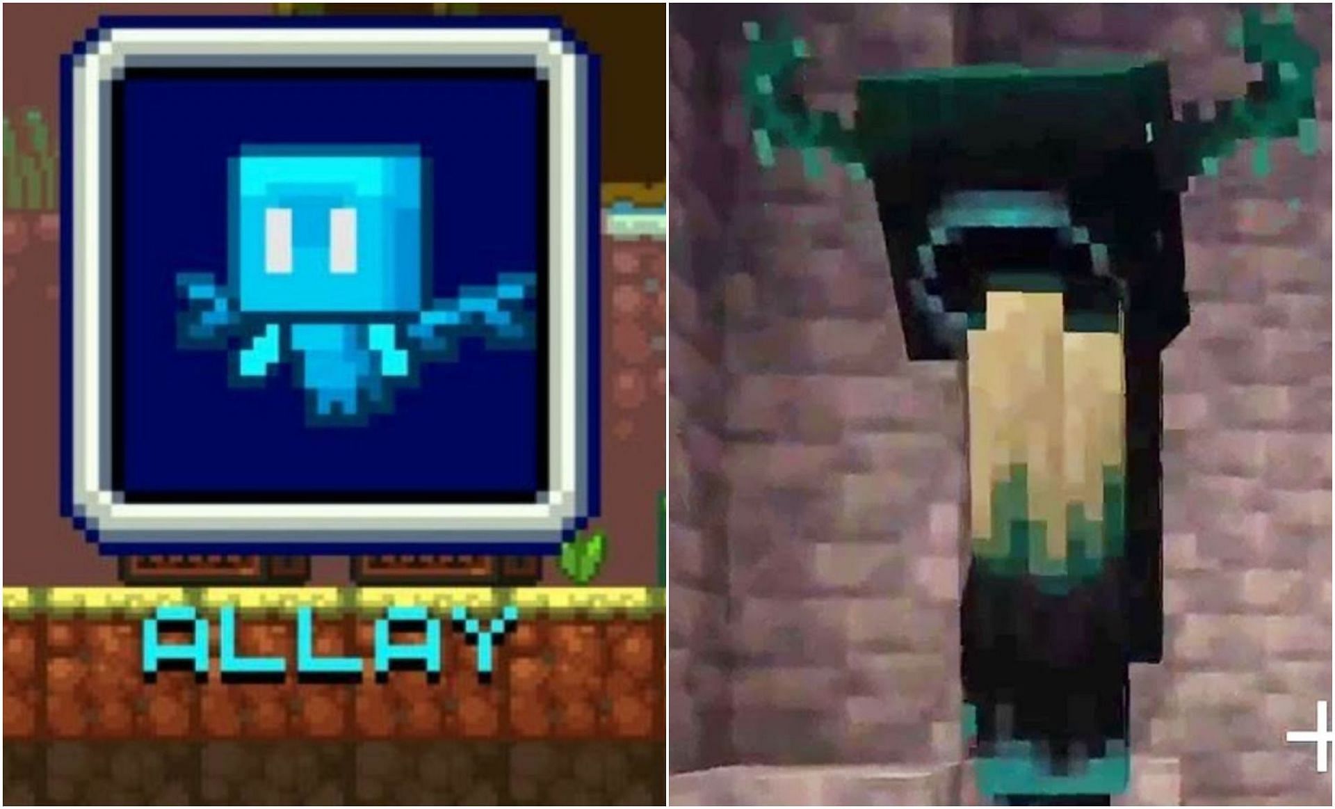The Allay and the Warden mobs (Image via Minecraft (left) and YouTube/GamersPrey(right)