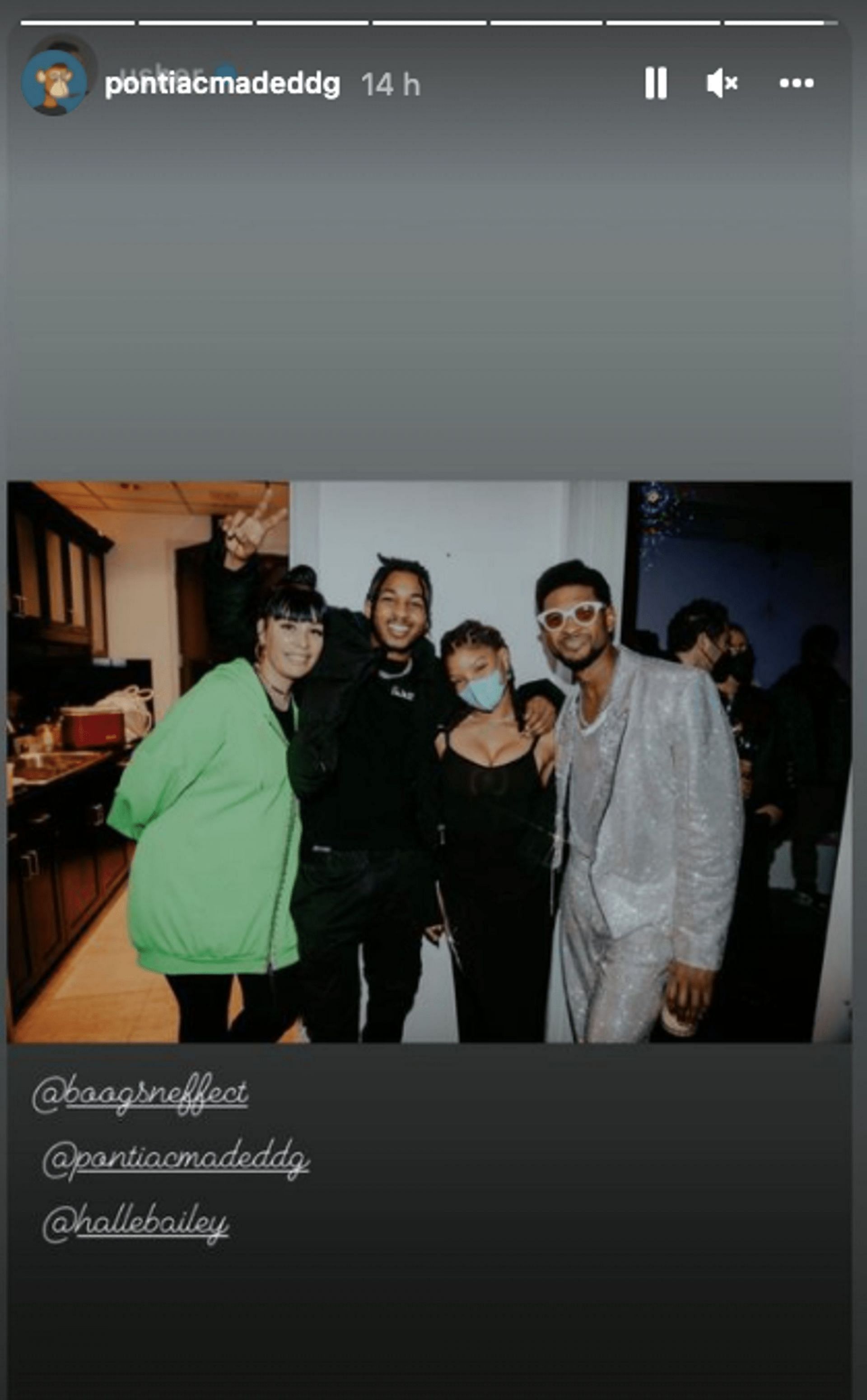 DDG&#039;s Instagram story with Halle Bailey and Usher (Image via Instagram/pontiacmadeddg)