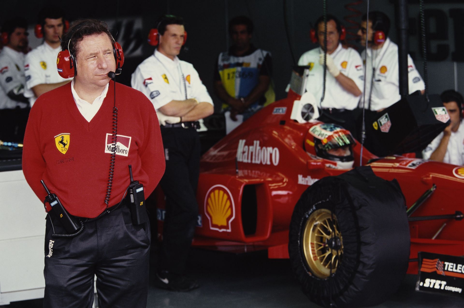 Jean Todt with Michael Schumacher in the Ferrari garage