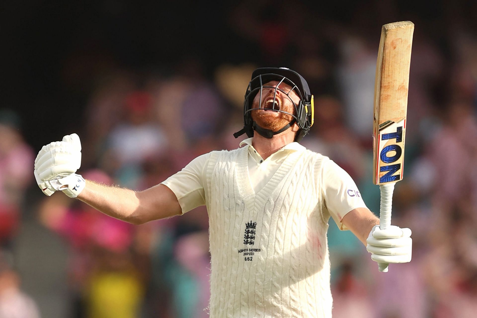 Jonny Bairstow celebrates a hard-fought hundred. Pic: Getty Images