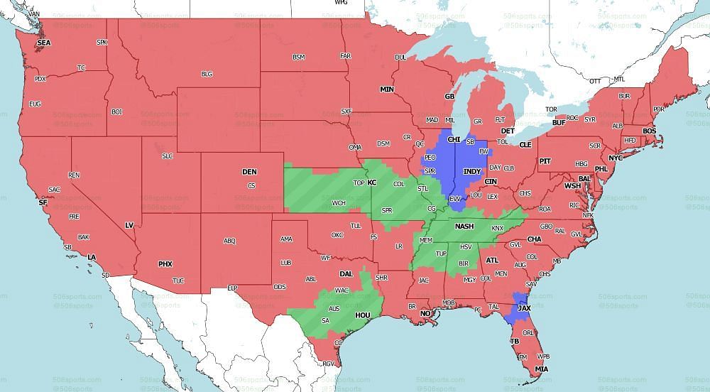 CBS Coverage Map for the early games of Week 18