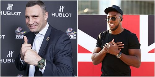 Vitali Klitschko (L) believes Anthony Joshua (R) should not step aside