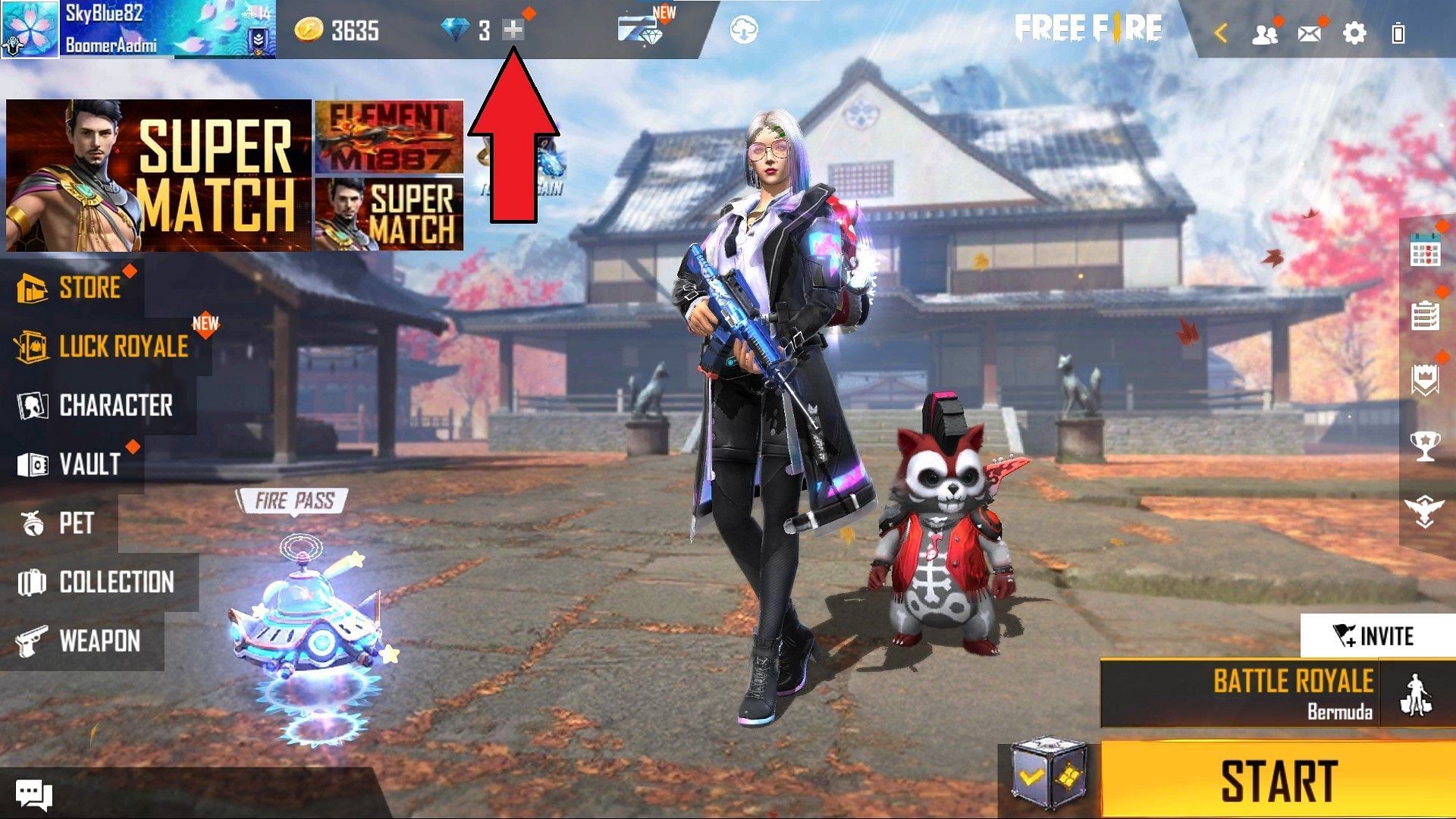 Tap here to reach the in-game top-up center (Image via Garena)