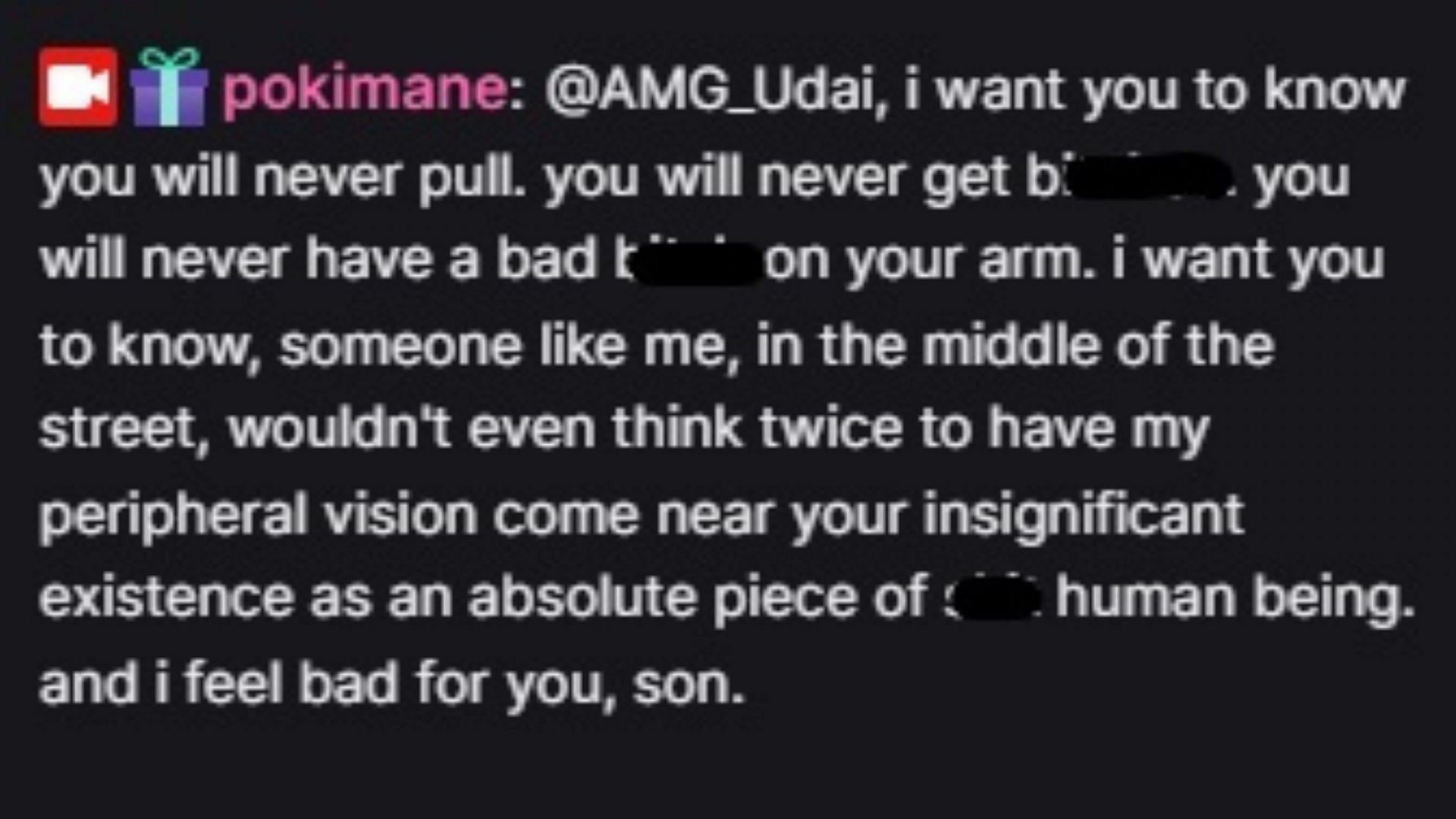 Poki&#039;s response to a troll in her Twitch chat (Image via Twitch)