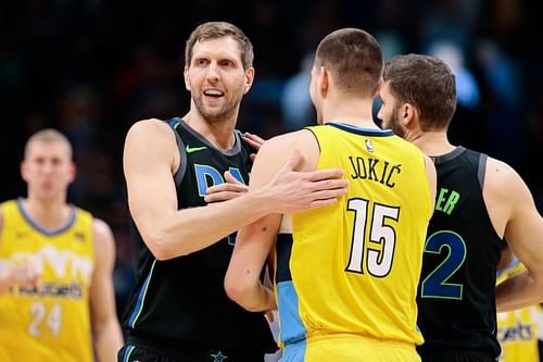 Dallas Mavericks legend Dirk Nowitzki with Nikola Jokic of the Denver Nuggets [Source: USA Today]