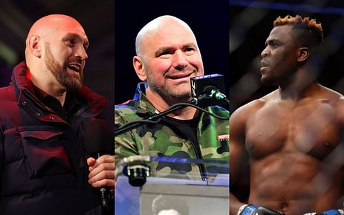 Tyson Fury (left), Dana White (center) & Francis Ngannou (right)