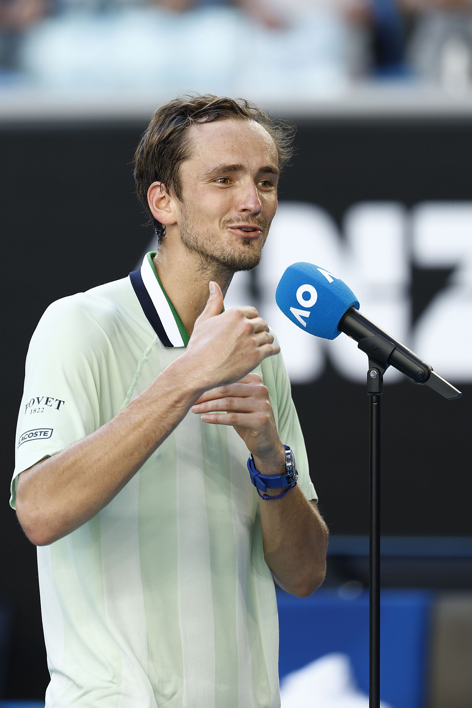 Daniil Medvedev speaks following his third-round victory over Botic van de Zandschulp