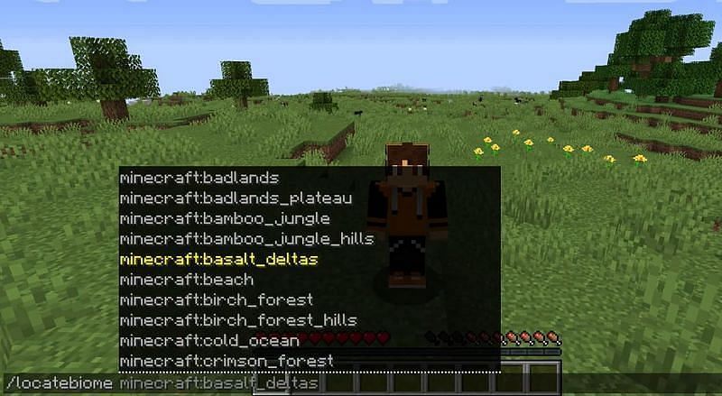 Locating a biome&#039;s coordinates (Image via Minecraft)