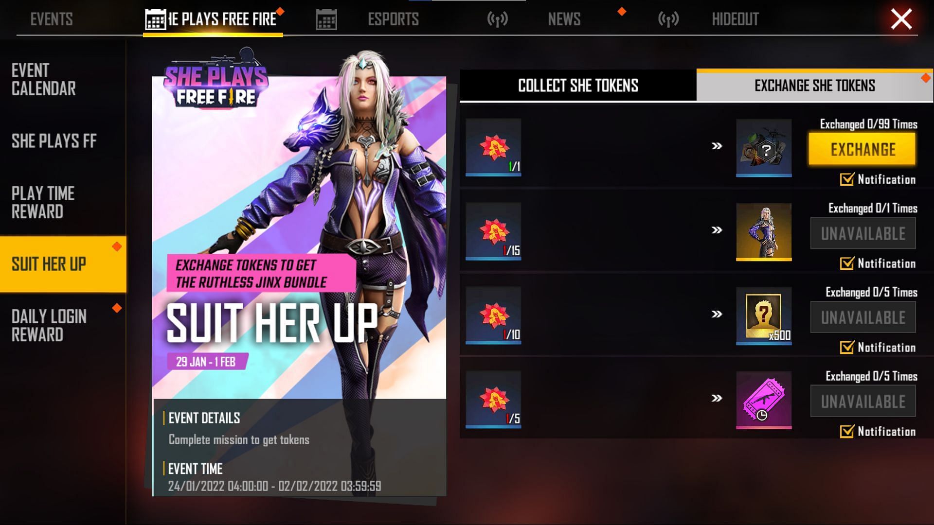 Suit Her Up features four different items (Image via Garena)