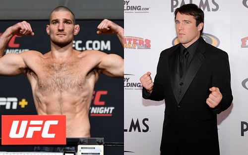 Sean Strickland (left) at a weigh-in and Chael Sonnen (right) at an award ceremony