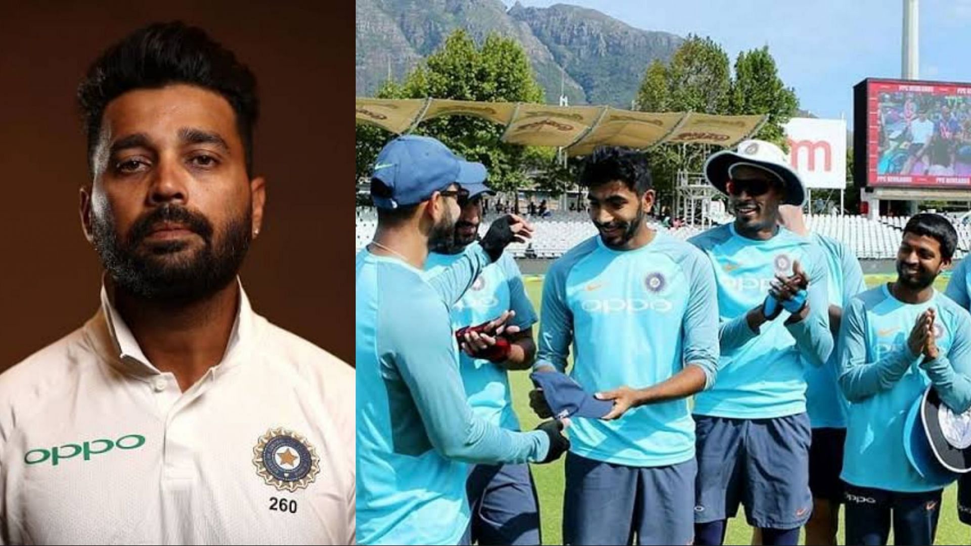 (L-R): Murali Vijay; Jasprit Bumrah receiving his maiden India cap
