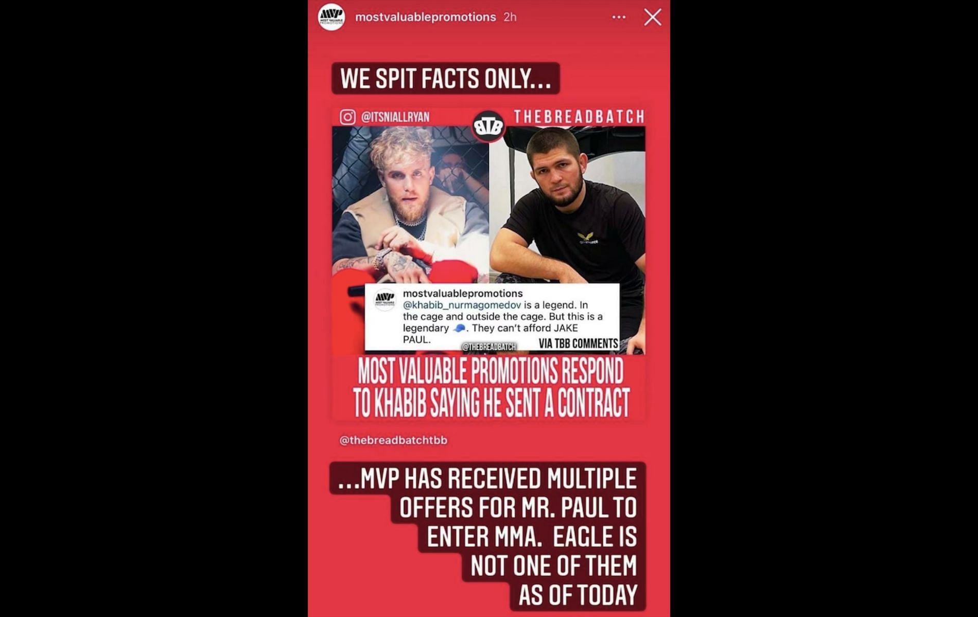 MVP post an update on their Instagram Story [Image Credits- @mostvaluablepromotions on Instagram]