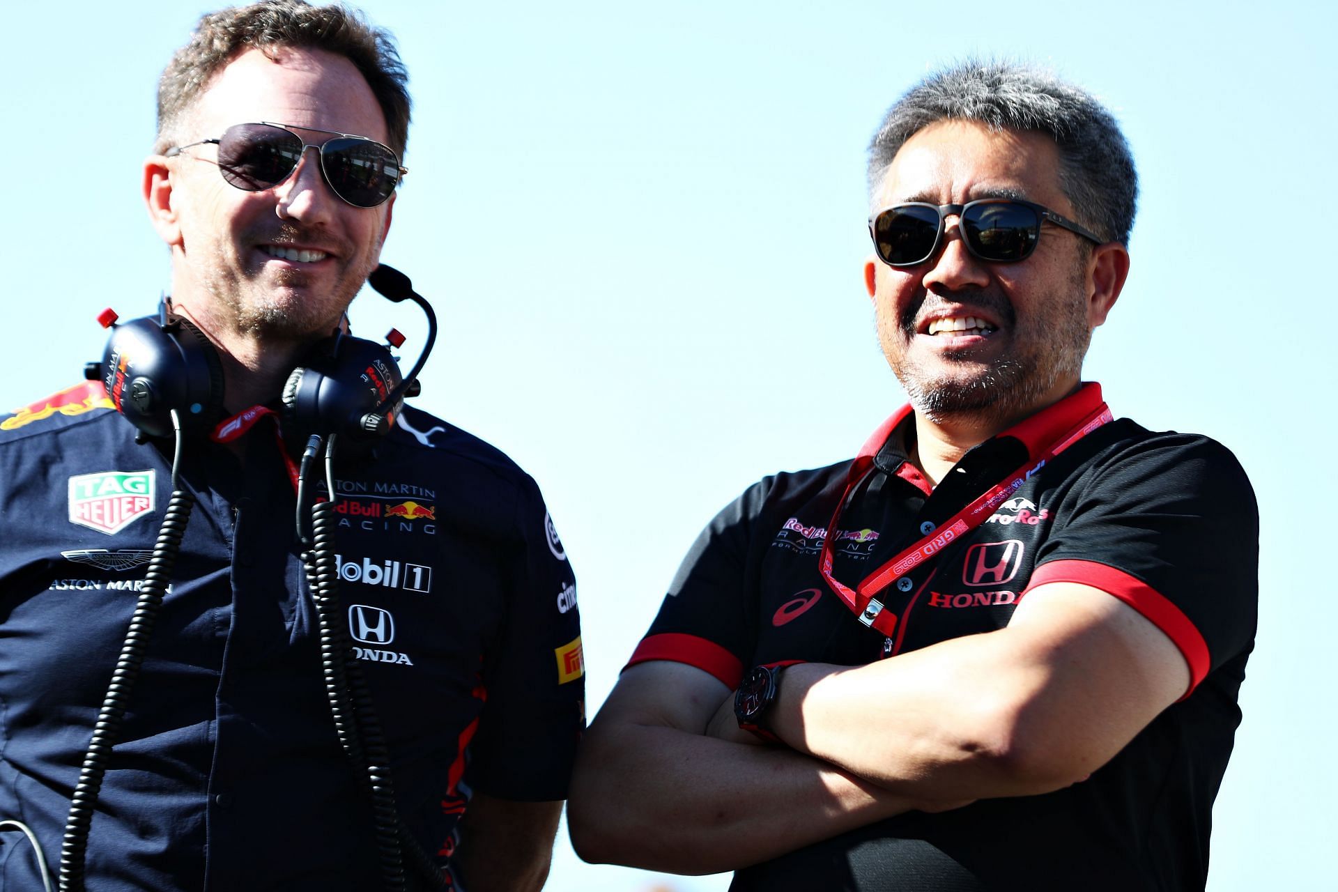 Christian Horner (left) and Masashi Yamamoto (right) on the grid in Suzuka, Japan (Photo by Mark Thompson/Getty Images)