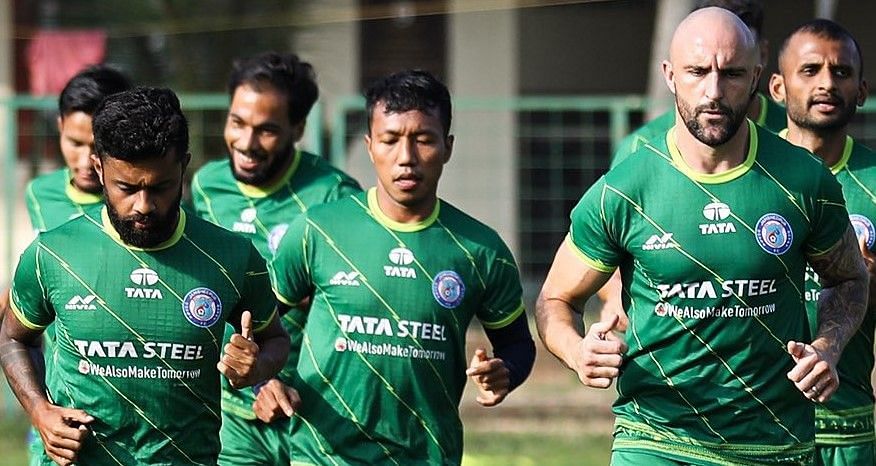 Jamshedpur FC players training ahead of NorthEast United FC clash. (Image Courtesy: Twitter/JamshedpurFC)